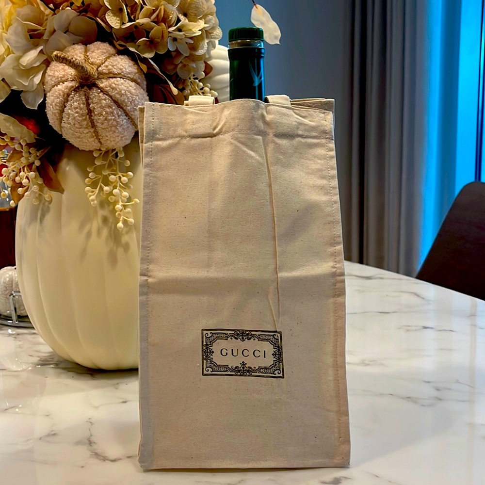 Gucci fabric gift bag. Shown w a 750 ml bottle in it. (Bottle not included)